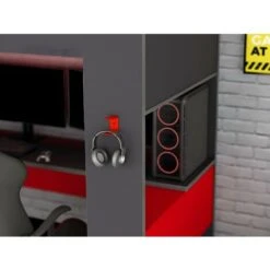 Lit Mezzanine Gamer NOAH Avec Bureau Et Rangements Intégrés - 90 X 200 Cm - Avec LEDs - Anthracite Et Rouge -ATMOSPHERA || Songmics Soldes Boutique 55881689 4