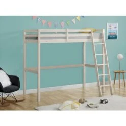 Lit Mezzanine GEDEON II - 90 X 190 Cm - Pin Massif - Blanchi