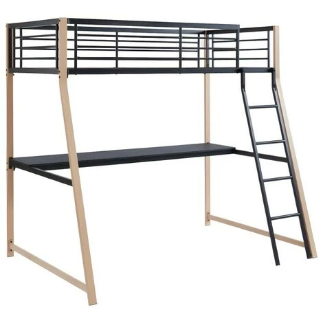 Lit Mezzanine MALICIA - 90 X 190 Cm - Bureau Intégré - Noir Et Chêne 5 Lit Mezzanine MALICIA - 90 X 190 Cm - Bureau Intégré - Noir Et Chêne – Image 3