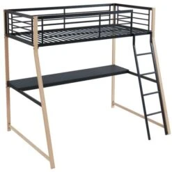 Lit Mezzanine MALICIA - 90 X 190 Cm - Bureau Intégré - Noir Et Chêne 10 Lit Mezzanine MALICIA - 90 X 190 Cm - Bureau Intégré - Noir Et Chêne -ATMOSPHERA || Songmics Soldes Boutique 55885122 4