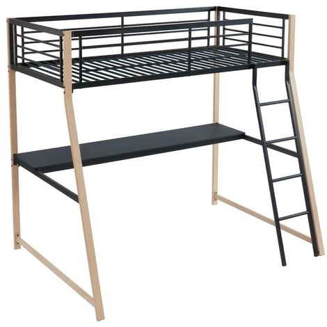Lit Mezzanine MALICIA - 90 X 190 Cm - Bureau Intégré - Noir Et Chêne 6 Lit Mezzanine MALICIA - 90 X 190 Cm - Bureau Intégré - Noir Et Chêne – Image 4