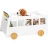 SoBuy KMB41-W Chariot Bibliothèque Pour Enfants, Coffre à Roulettes, Organisateur Pour Jouets Et Livres à 2 Compartiments Avec Roues Pour Chambre D'enfant, Blanc