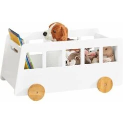 SoBuy KMB41-W Chariot Bibliothèque Pour Enfants, Coffre à Roulettes, Organisateur Pour Jouets Et Livres à 2 Compartiments Avec Roues Pour Chambre D'enfant, Blanc