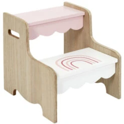 Paris Prix - Marchepied Pour Enfant Fille 33cm Rose & Blanc