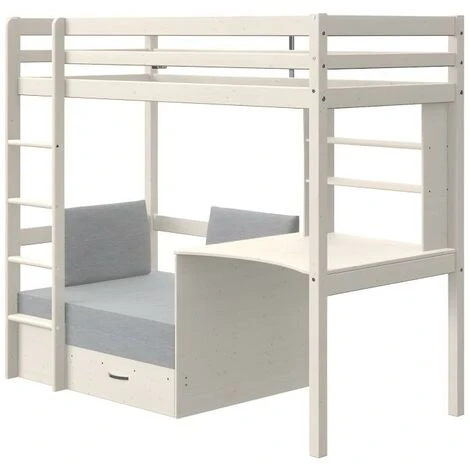 Lit Mezzanine GOLIATH II Avec Bureau, Sofa Convertible Et Rangements - 90 X 200 Cm - Pin Massif - Blanchi 6 Lit Mezzanine GOLIATH II Avec Bureau, Sofa Convertible Et Rangements - 90 X 200 Cm - Pin Massif - Blanchi – Image 4