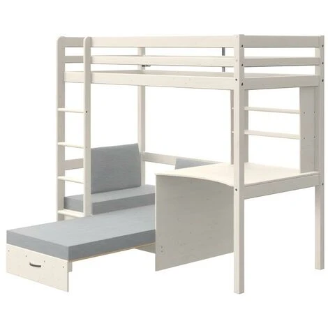 Lit Mezzanine GOLIATH II Avec Bureau, Sofa Convertible Et Rangements - 90 X 200 Cm - Pin Massif - Blanchi 7 Lit Mezzanine GOLIATH II Avec Bureau, Sofa Convertible Et Rangements - 90 X 200 Cm - Pin Massif - Blanchi – Image 5