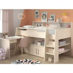 Lit Combiné APOLINE - Avec Bureau Et Rangements - 90 X 200 Cm - Coloris : Chêne + Matelas