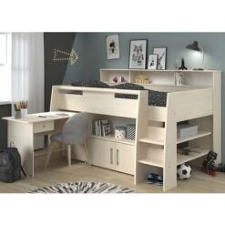 Lit Combiné APOLINE - Avec Bureau Et Rangements - 90 X 200 Cm - Coloris : Chêne + Matelas -ATMOSPHERA || Songmics Soldes Boutique 57217240 5