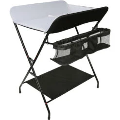 Table à Langer Pliante Avec Panier De Rangement Pour Nouveaux-Nés Chambre Bébé - Noir-blanc