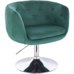 SVITA Panama Chaise De Salon Rétro Fauteuil De Cocktail Vert Foncé Aspect Velours Pied à Disque