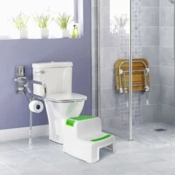 MINKUROW Marche Pied Enfant, Escabeau Enfant, Petit Tabouret Plastique, Marchepied 2 Marches Antidéparant En Bas Âge Pour Apprentissage De La Propreté / Salle De Bains / Cuisine Vert -ATMOSPHERA || Songmics Soldes Boutique 59478739 4