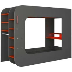 Lit Mezzanine Gamer 90 X 200 Cm - Avec Bureau Et Rangements - Avec LEDs - Anthracite Et Rouge - WARRIOR 10 Lit Mezzanine Gamer 90 X 200 Cm - Avec Bureau Et Rangements - Avec LEDs - Anthracite Et Rouge - WARRIOR -ATMOSPHERA || Songmics Soldes Boutique 59603096 4