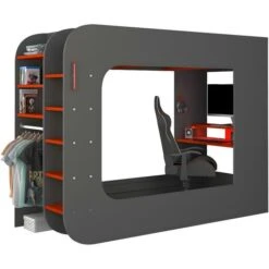 Lit Mezzanine Gamer 90 X 200 Cm - Avec Bureau Et Rangements - Avec LEDs - Anthracite Et Rouge - WARRIOR 11 Lit Mezzanine Gamer 90 X 200 Cm - Avec Bureau Et Rangements - Avec LEDs - Anthracite Et Rouge - WARRIOR -ATMOSPHERA || Songmics Soldes Boutique 59603096 5