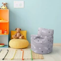 Ready Steady Bed Intérieur Tout-petits Sac à Haricots Chaise, Imprimé Sac à Haricots Avec Personnages Pour Enfants, Gosse Fauteuil Pouf Rempli De Perles EPS, H60xL50xW50cm, Étoiles Filantes -ATMOSPHERA || Songmics Soldes Boutique 60309760 4