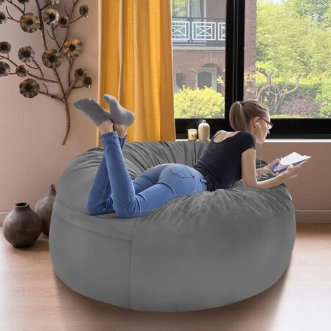 RELAX4LIFE Pouf Géant En Forme De Poire Avec Remplissage D’Éponge, Pouf Poire Avec Housse En Peluche Courte à Fermeture Éclair, Pouf Confortable, Capacité De Charge 150 KG, Pour Salon/Terrasse (Gris) 4 RELAX4LIFE Pouf Géant En Forme De Poire Avec Remplissage D’Éponge, Pouf Poire Avec Housse En Peluche Courte à Fermeture Éclair, Pouf Confortable, Capacité De Charge 150 KG, Pour Salon/Terrasse (Gris) – Image 2