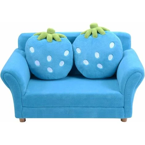 RELAX4LIFE Canapé Enfant 2 Places Avec Rembourrage En Éponge, Surface Peluche De Corail, Fauteuil Sofa Avec 2 Oreillers En Forme De Fraise Pour 3-7 Ans, 90X53X48 CM, Rose/Bleu (Bleu) 3 RELAX4LIFE Canapé Enfant 2 Places Avec Rembourrage En Éponge, Surface Peluche De Corail, Fauteuil Sofa Avec 2 Oreillers En Forme De Fraise Pour 3-7 Ans, 90X53X48 CM, Rose/Bleu (Bleu)