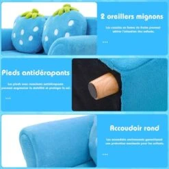 RELAX4LIFE Canapé Enfant 2 Places Avec Rembourrage En Éponge, Surface Peluche De Corail, Fauteuil Sofa Avec 2 Oreillers En Forme De Fraise Pour 3-7 Ans, 90X53X48 CM, Rose/Bleu (Bleu) 11 RELAX4LIFE Canapé Enfant 2 Places Avec Rembourrage En Éponge, Surface Peluche De Corail, Fauteuil Sofa Avec 2 Oreillers En Forme De Fraise Pour 3-7 Ans, 90X53X48 CM, Rose/Bleu (Bleu) -ATMOSPHERA || Songmics Soldes Boutique 60464770 5