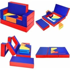 RELAX4LIFE Canapé De Jeu 4 En 1 Pour Enfants En Blocs De Construction, Matelat, Table,Canapés Enfant En EPE Et PVC Imperpérable Pour Maison, École Maternelle, Crèche, Multicolore(Multicolore)