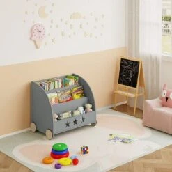 WOLTU Bibliothèque Pour Enfants. étagère à Jouets 3 Niveaux. Organiser Pour Livres Avec Roues. Gris -ATMOSPHERA || Songmics Soldes Boutique 61162465 3