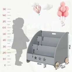 WOLTU Bibliothèque Pour Enfants. étagère à Jouets 3 Niveaux. Organiser Pour Livres Avec Roues. Gris -ATMOSPHERA || Songmics Soldes Boutique 61162465 4