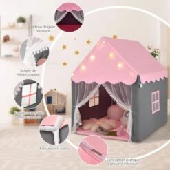 GOPLUS Tente De Jeu Pour Enfants Interieur Et Exterieur, Tipi De Jardin Pour Garcons Et Filles Avec Tapis Epais, Lumieres D'Etoile Compris, 105 X 120 X 140 CM (Rose(avec Lumieres)) -ATMOSPHERA || Songmics Soldes Boutique 63809173 3