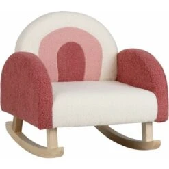 COSTWAY Fauteuil à Bascule Enfant, Fauteuil En Peluche Moderne Avec Pieds En Bois De Peuplier à Bascule Massif, Design Anti-Renversement, Aspect Mignon, Pour Enfant De 3 à 5 Ans