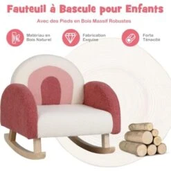 COSTWAY Fauteuil à Bascule Enfant, Fauteuil En Peluche Moderne Avec Pieds En Bois De Peuplier à Bascule Massif, Design Anti-Renversement, Aspect Mignon, Pour Enfant De 3 à 5 Ans -ATMOSPHERA || Songmics Soldes Boutique 64078299 3