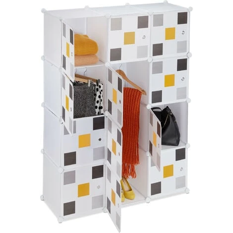 Relaxdays Étagère Modulable, Rangement Penderie, 8 Cases, 2 Tringles, Plastique, HxLxP: 145x110x37 Cm, Blanc-multicolore 3 Relaxdays Étagère Modulable, Rangement Penderie, 8 Cases, 2 Tringles, Plastique, HxLxP: 145x110x37 Cm, Blanc-multicolore