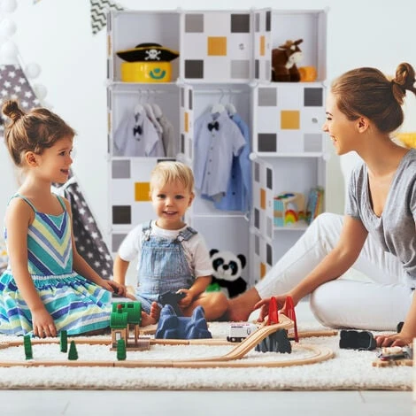 Relaxdays Étagère Modulable, Rangement Penderie, 8 Cases, 2 Tringles, Plastique, HxLxP: 145x110x37 Cm, Blanc-multicolore 5 Relaxdays Étagère Modulable, Rangement Penderie, 8 Cases, 2 Tringles, Plastique, HxLxP: 145x110x37 Cm, Blanc-multicolore – Image 3