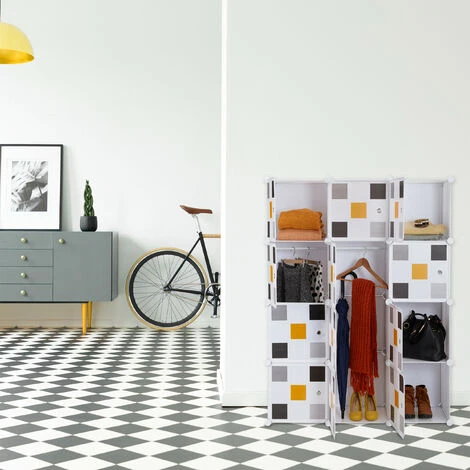 Relaxdays Étagère Modulable, Rangement Penderie, 8 Cases, 2 Tringles, Plastique, HxLxP: 145x110x37 Cm, Blanc-multicolore 7 Relaxdays Étagère Modulable, Rangement Penderie, 8 Cases, 2 Tringles, Plastique, HxLxP: 145x110x37 Cm, Blanc-multicolore – Image 5