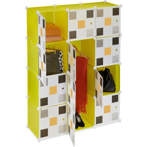 Relaxdays Étagère Modulable, Rangement Penderie, 8 Cases, 2 Tringles, Plastique, HxLxP: 145x110x37 Cm, Jaune-multicolore 3 Relaxdays Étagère Modulable, Rangement Penderie, 8 Cases, 2 Tringles, Plastique, HxLxP: 145x110x37 Cm, Jaune-multicolore