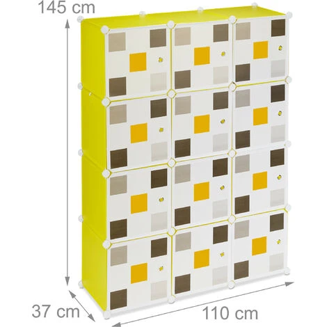 Relaxdays Étagère Modulable, Rangement Penderie, 8 Cases, 2 Tringles, Plastique, HxLxP: 145x110x37 Cm, Jaune-multicolore 6 Relaxdays Étagère Modulable, Rangement Penderie, 8 Cases, 2 Tringles, Plastique, HxLxP: 145x110x37 Cm, Jaune-multicolore – Image 4