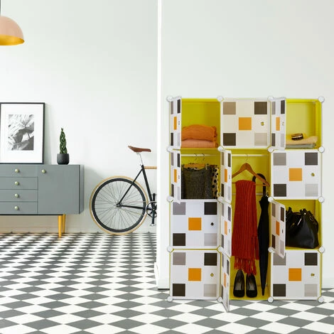 Relaxdays Étagère Modulable, Rangement Penderie, 8 Cases, 2 Tringles, Plastique, HxLxP: 145x110x37 Cm, Jaune-multicolore 7 Relaxdays Étagère Modulable, Rangement Penderie, 8 Cases, 2 Tringles, Plastique, HxLxP: 145x110x37 Cm, Jaune-multicolore – Image 5