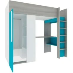 Lit Mezzanine 90 X 200 Cm Avec Armoire Et Bureau - Bleu Turquoise Et Blanc - NICOLAS -ATMOSPHERA || Songmics Soldes Boutique 65991795 3
