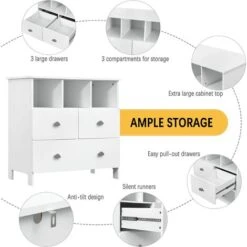 WOLTU Table à Langer En MDF Avec Tiroirs. Commode à 3 Étages Avec 3 Compartiments Ouverts Et 3 Tiroirs 80x48x82cm. Blanc WT006+WT007 -ATMOSPHERA || Songmics Soldes Boutique 68482650 3