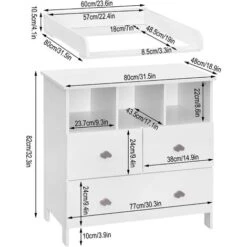 WOLTU Table à Langer En MDF Avec Tiroirs. Commode à 3 Étages Avec 3 Compartiments Ouverts Et 3 Tiroirs 80x48x82cm. Blanc WT006+WT007 -ATMOSPHERA || Songmics Soldes Boutique 68482650 4