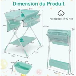 COSTWAY Table à Langer Pliable Pour Bébé, Table à Langer à 3 Hauteurs Réglables Avec Roues, Ceinture De Sécurité, Grande Capacité De Stockage Et Récipient D'Eau, Pour Bébés De 0 à 12 Mois, Bleu -ATMOSPHERA || Songmics Soldes Boutique 69662942 4