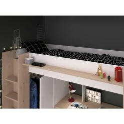 Lit Mezzanine Avec Bureau Et Armoire - 90 X 200 Cm - Coloris : Blanc Et Naturel + Matelas - AUCKLAND -ATMOSPHERA || Songmics Soldes Boutique 69706832 3