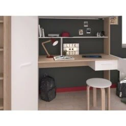 Lit Mezzanine Avec Bureau Et Armoire - 90 X 200 Cm - Coloris : Blanc Et Naturel + Matelas - AUCKLAND -ATMOSPHERA || Songmics Soldes Boutique 69706832 4