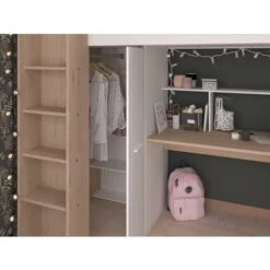 Lit Mezzanine Avec Bureau Et Armoire - 90 X 200 Cm - Coloris : Blanc Et Naturel + Matelas - AUCKLAND -ATMOSPHERA || Songmics Soldes Boutique 69706832 5