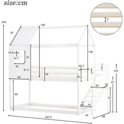 Lit Superposé 90x200cm, Lit Cabane Enfant Avec échelle Et Fenêtre, Cadre En Pin, Sommiers à Lattes Inclus, Multi Fonctions, Blanc -ATMOSPHERA || Songmics Soldes Boutique 70069695 5