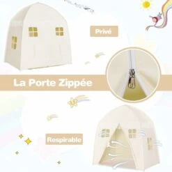 DREAMADE Tente Château Enfants Avec Fenêtres Ventilées ,Cabane Bébé Portable De Jeu Avec Tapis Antidérapant Intérieur Et Extérieur,Sac De Transport, De 3 Ans+ (Beige) -ATMOSPHERA || Songmics Soldes Boutique 71921900 3