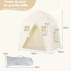 DREAMADE Tente Château Enfants Avec Fenêtres Ventilées ,Cabane Bébé Portable De Jeu Avec Tapis Antidérapant Intérieur Et Extérieur,Sac De Transport, De 3 Ans+ (Beige) -ATMOSPHERA || Songmics Soldes Boutique 71921900 5