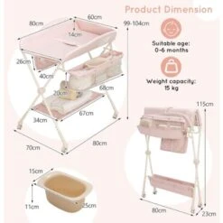 COSTWAY Table à Langer Pliante En Un Clic 3 En 1 3 Hauteur Réglable Récipient D'Eau Panier De Rangement - Tissu Imperméable Rose -ATMOSPHERA || Songmics Soldes Boutique 72167277 5