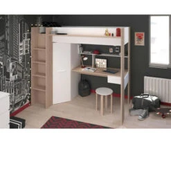PARISOT HIGH Lit Combiné Mezzanine Enfant - Décor Chene Et Blanc - Sommier Inclus - 90 X 200 Cm -ATMOSPHERA || Songmics Soldes Boutique 72288682 3