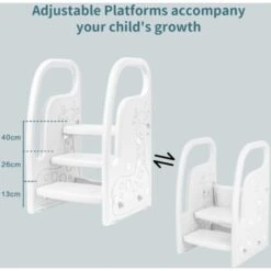 Marche Pieds Pour Enfant 3 Marches, Hauteurs Réglables, Avec Accoudoirs, Surface Anti-Dérapante, Escabeau Enfant Pour Toilette, Chambre D'enfant, Salle De Bain, Cuisine (Blanc) -ATMOSPHERA || Songmics Soldes Boutique 74496636 3