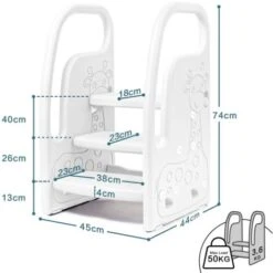 Marche Pieds Pour Enfant 3 Marches, Hauteurs Réglables, Avec Accoudoirs, Surface Anti-Dérapante, Escabeau Enfant Pour Toilette, Chambre D'enfant, Salle De Bain, Cuisine (Blanc) -ATMOSPHERA || Songmics Soldes Boutique 74496636 5