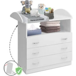 Infantastic® Commode à Langer - Avec 3 Tiroirs Et 1 Compartiment Ouvert, 85 X 71 X 96 Cm, En Blanc - Table, Plan à Langer, Pour Bébé, Chambre D'Enfant