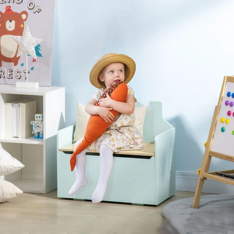 HOMCOM Coffre à Jouets Design Maison Banc 2 En 1 - Coffre De Rangement Dim. 62,5L X 34l X 61,5H Cm - Vérin Pneumatique MDF Bleu Pastel 4 HOMCOM Coffre à Jouets Design Maison Banc 2 En 1 - Coffre De Rangement Dim. 62,5L X 34l X 61,5H Cm - Vérin Pneumatique MDF Bleu Pastel – Image 2