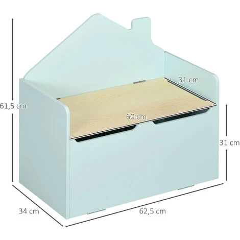 HOMCOM Coffre à Jouets Design Maison Banc 2 En 1 - Coffre De Rangement Dim. 62,5L X 34l X 61,5H Cm - Vérin Pneumatique MDF Bleu Pastel 5 HOMCOM Coffre à Jouets Design Maison Banc 2 En 1 - Coffre De Rangement Dim. 62,5L X 34l X 61,5H Cm - Vérin Pneumatique MDF Bleu Pastel – Image 3